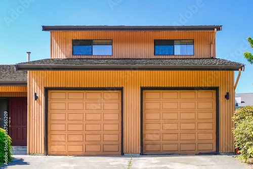 Garage doors of a residential house. Emotion element in architecture