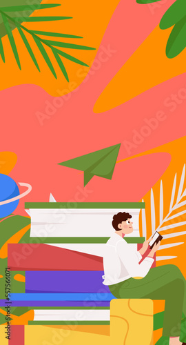 Reading characters flat vector illustration
