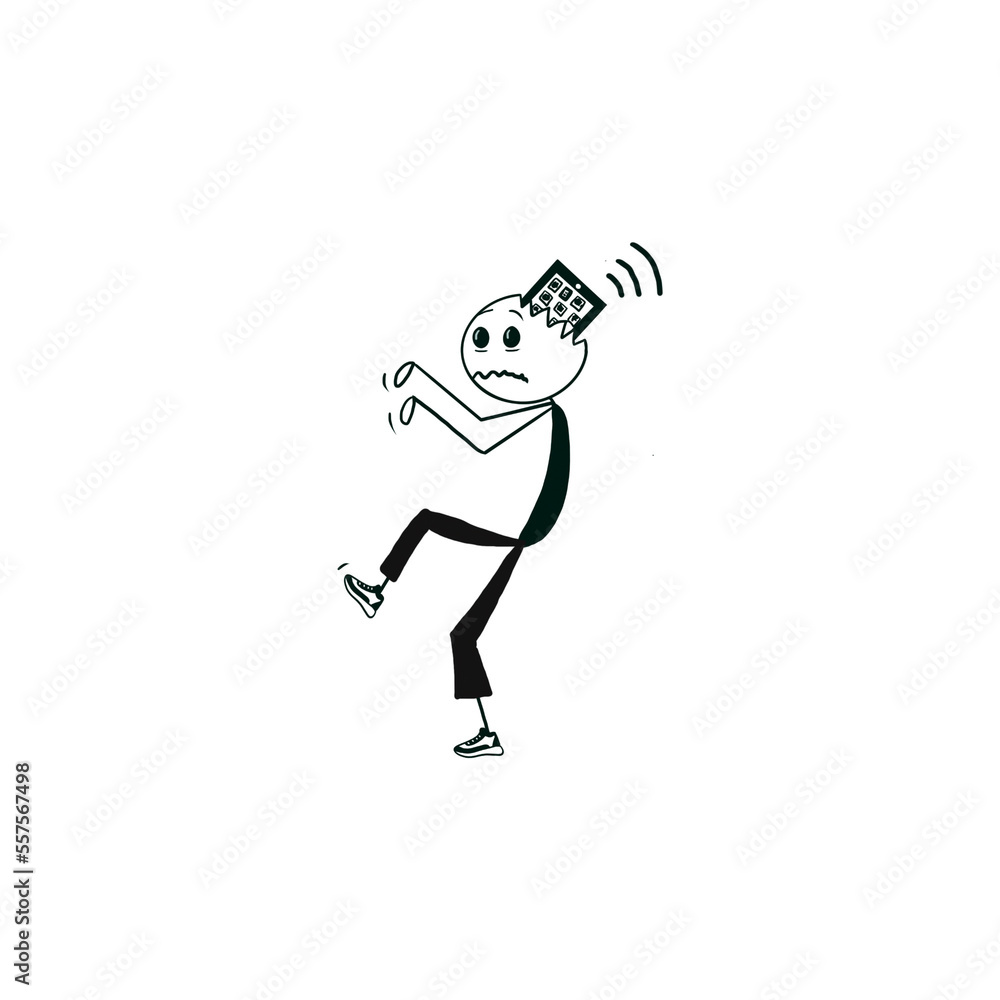character lobotomized by social networks, phone addict, network addiction, phone stuck in the skull, minimalist and fun black and white image character lobotomized by social networks, phone addict, network addiction, phone stuck in the skull, minimalist and fun black and white image