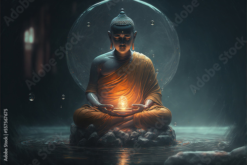 Buddha in yoga meditation , uses aspects of music to improve health and well being Fototapeta