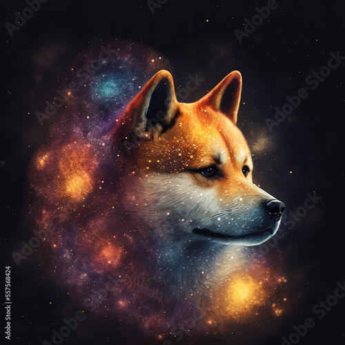 Shiba Inu Dog in Space - Generative AI photo