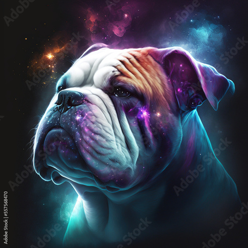 Bulldog Dog in Space - Generative AI photo