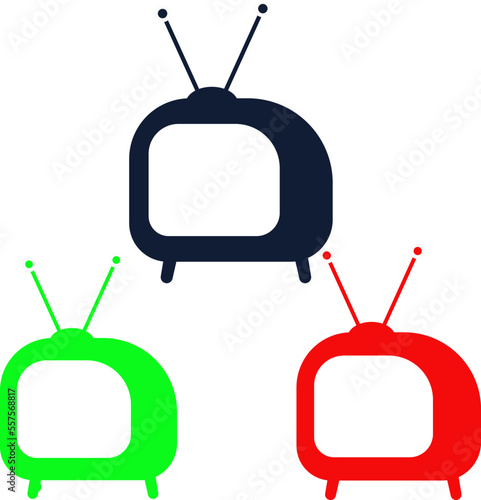 TV Icon – Outline Style Television Symbol with Red and Green Colors for Media & Entertainment