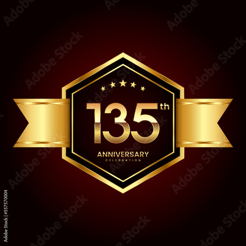 Logo design with emblem style for 135th anniversary celebration event. Logo Vector Illustration photo