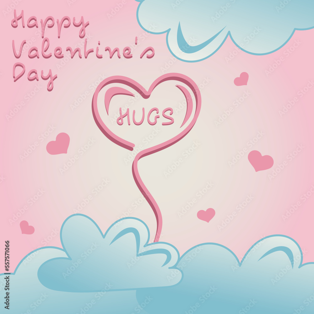 Balloon in the form of a heart in the clouds. Postcard for Valentine's Day. Gift for relatives, friends, loved ones. Balloon in the form of a heart in the clouds. Postcard for Valentine's Day. Gift for relatives, friends, loved ones.