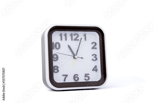 The brown square old-style clock on white background.