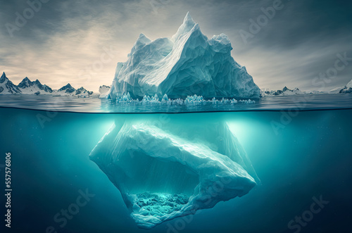 Iceberg With Above And Underwater View in the ocean. Affected by climate change and global warming. Generative AI © waichi2013th