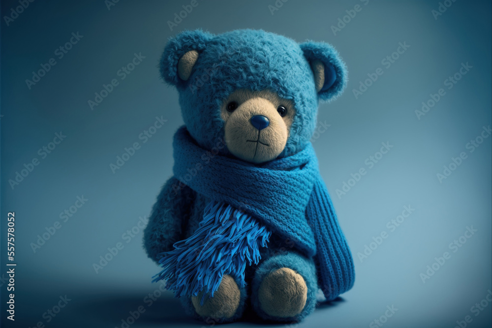 Blue Monday teddy bear concept, the most sad and depressing day of the year, generative ai - obrazy, fototapety, plakaty 