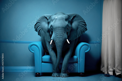 Obraz na płótnie Blue Monday elephant concept, the most sad and depressing day of the year, gener