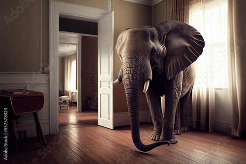 Elephant in the room which is a big problem which everyone is ignoring and afraid to talk about the obvious important truth  computer Generative AI stock illustration image