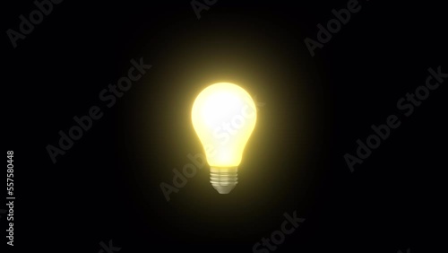 The light bulb turns on and off against an alpha channel background.