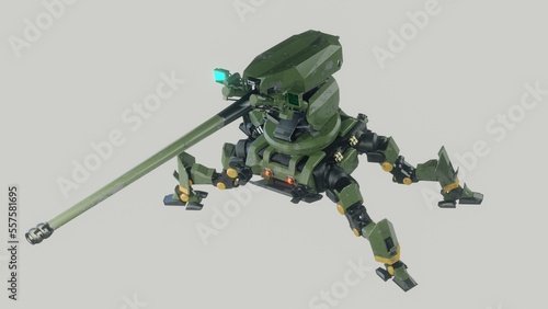 Artillery robot .artillery robot automatic security.  3D artwork.3D rendering.3D illustration