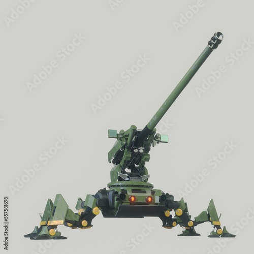 Artillery robot .artillery robot automatic security.  3D artwork.3D rendering.3D illustration