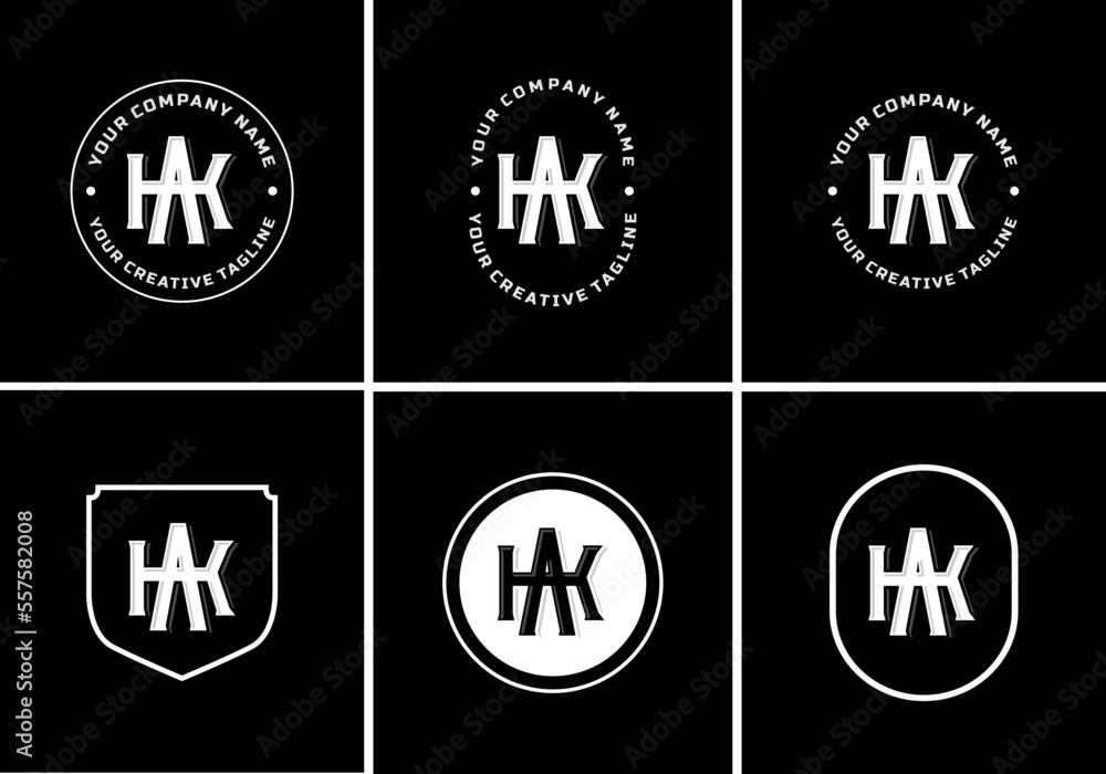 Letters AK or KA monogram template logo initial, badge design