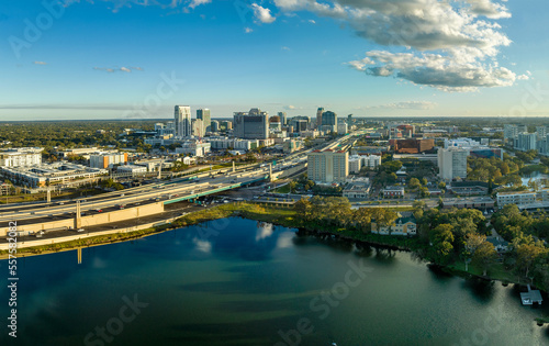 Aerial view of downtown Orlando  Florida. USA December 2022