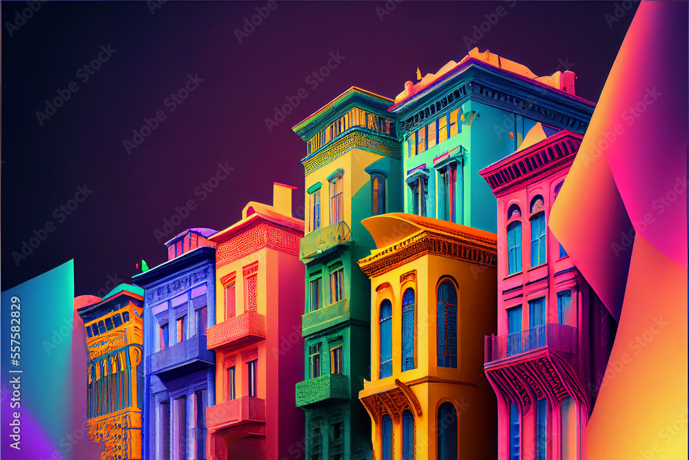 City illustration in abstract pastel colors
