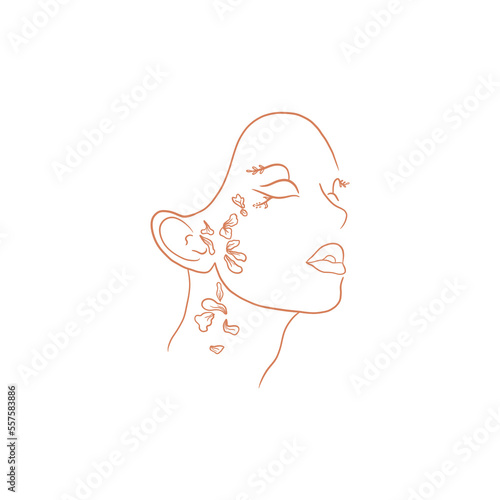 Women's Face With Flowers Line Art