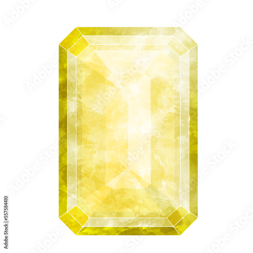 エメラルドカットの黄色いジュエリー水彩イラスト画像