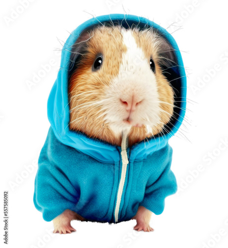 Cute guinea pig wearing a blue sweather on a transparant background photo