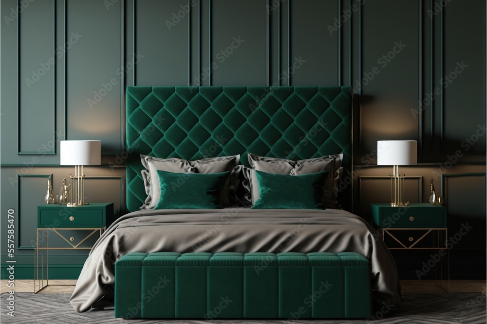 Minimalism design of the interior bedroom. Square view of a large gray