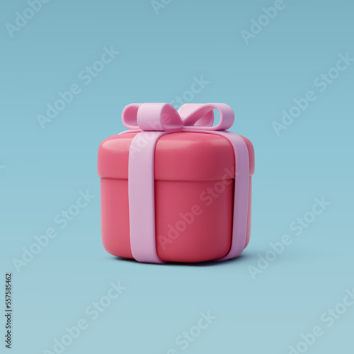 3d Vector of red valentine's day present gift box putting on blue. Anniversary, Valentine's Day Concept