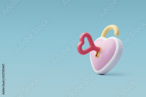 3d Vector Heart Lock with Keyhole, Pink Key. Anniversary, Valentine's Day Concept.