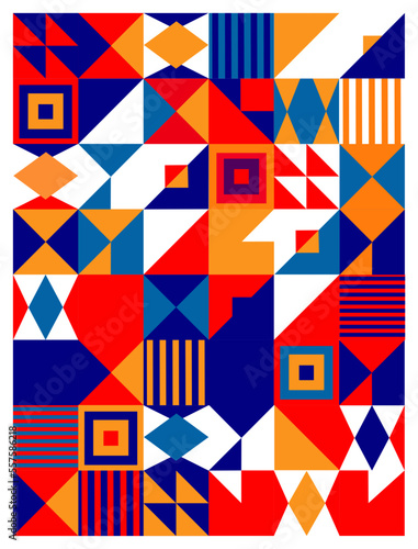 Carteles geométricos. Plantillas de portada de la Bauhaus con geometría abstracta. Arquitectura retro formas mínimas, formas, líneas y conjunto de vectores de diseño de colores. Fondo blanco.
