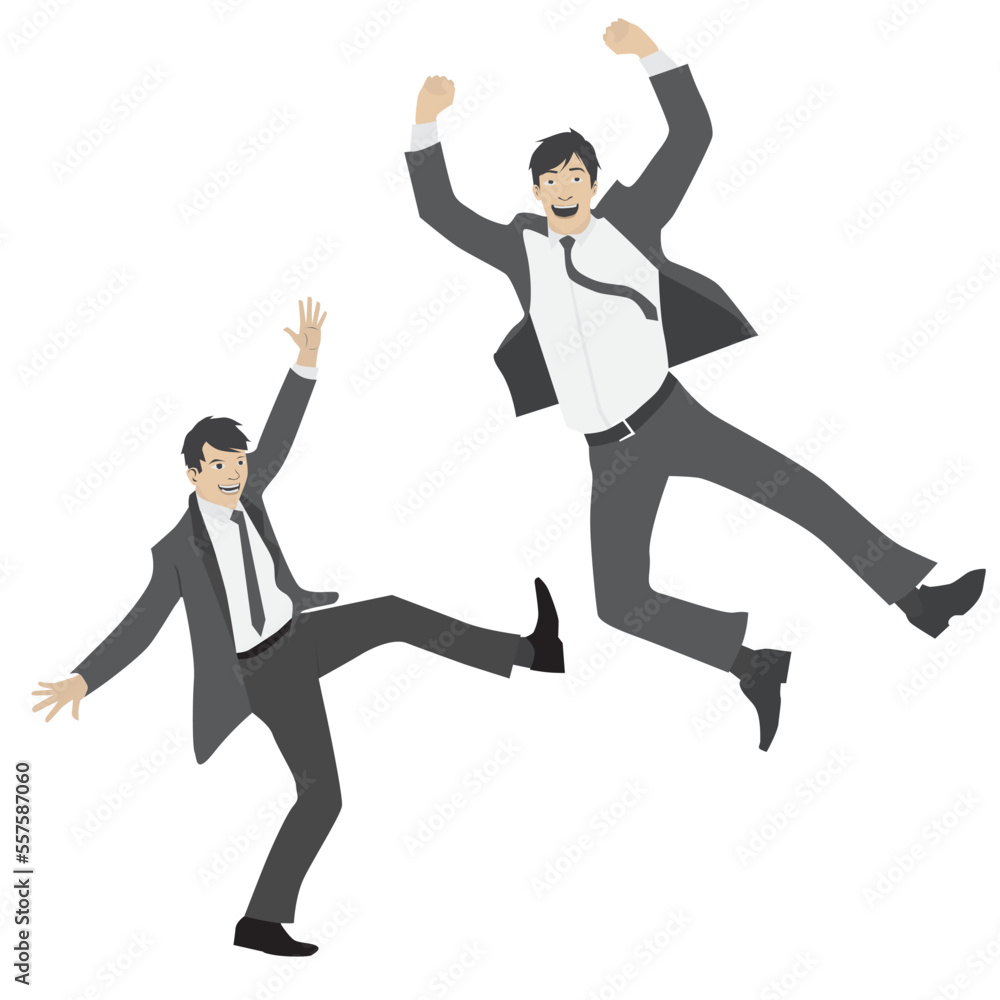 Celebrate work achievement, success or victory, winning prize, succeed in business competition concept, happy businessman jumping high for celebration.