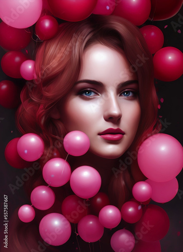 Portrait of a beautiful woman, Digital painting of a beautiful girl. Digital illustration of a female face. Generative AI © Eduardo
