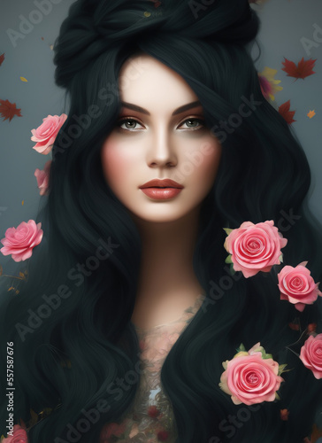 Portrait of a beautiful woman  Digital painting of a beautiful girl. Digital illustration of a female face. Generative AI