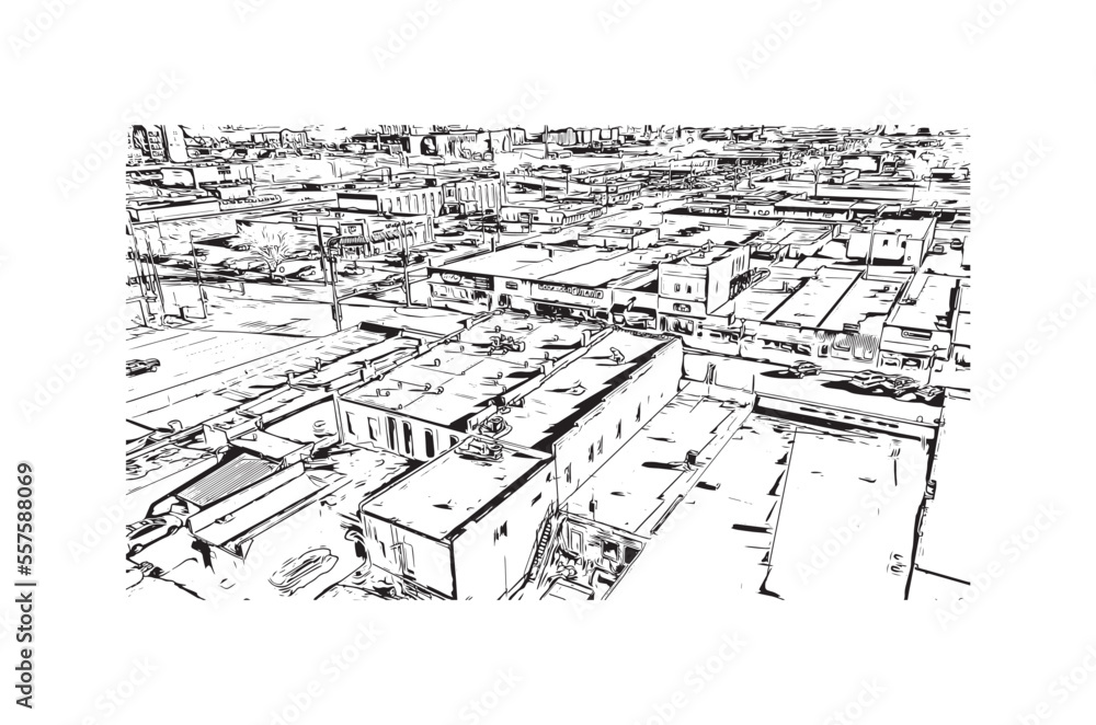 Obraz premium Building view with landmark of Pierre is the capital city of South Dakota. Hand drawn sketch illustration in vector.