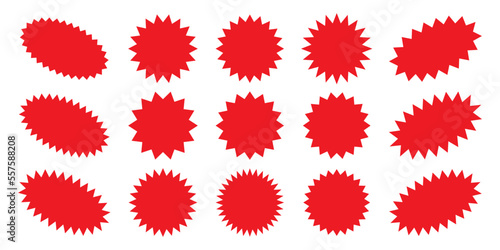 Starburst speech bubbles, bursting promo star tag, bursting sticker promo badges. Explosion star button vector illustration.