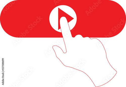 Live video stream with a hand icon, play button shape