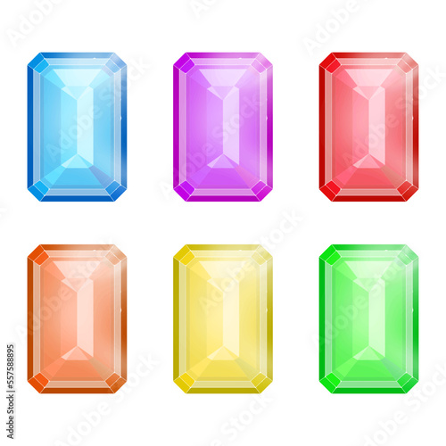 エメラルドカットのジュエリーイラストセット素材
