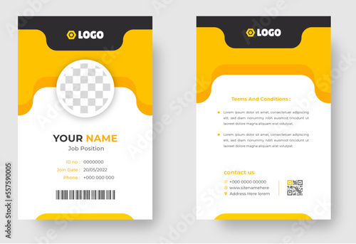 Modern and clean business id card template. professional id card design template with yellow color. corporate modern business id card design template. Company employee id card template.