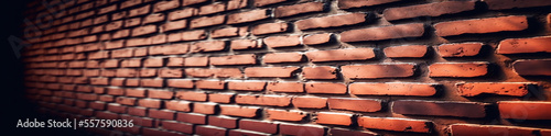 Red brick wall texture horizontal header background, generative ai interior or exterior design backdrop