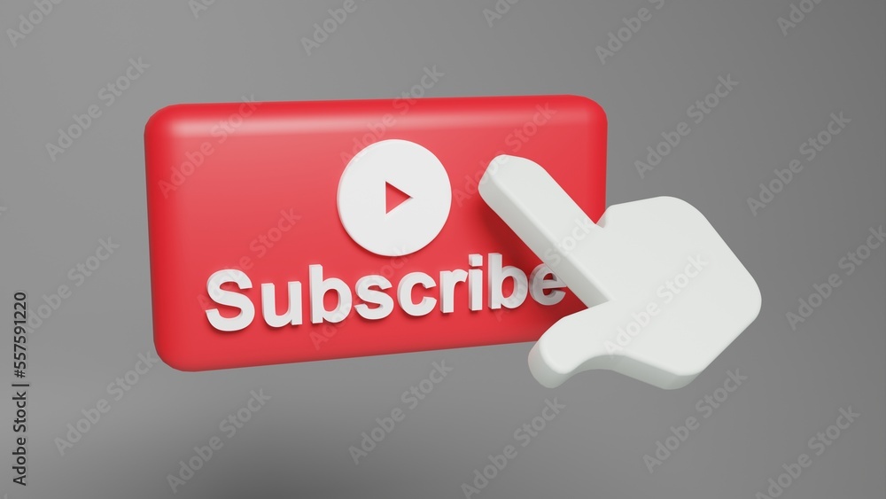 3d render of red subscribe button and finger touch 3d render of red subscribe button and finger touch