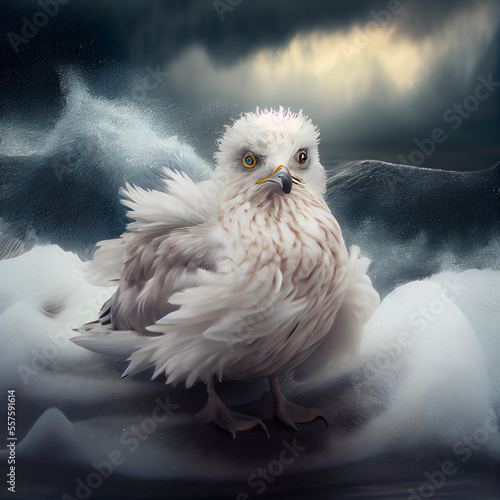 Seagull against stormy clouds, created with Generative AI technology. photo