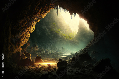 Billede på lærred inside a fantasy cave made by generative ai