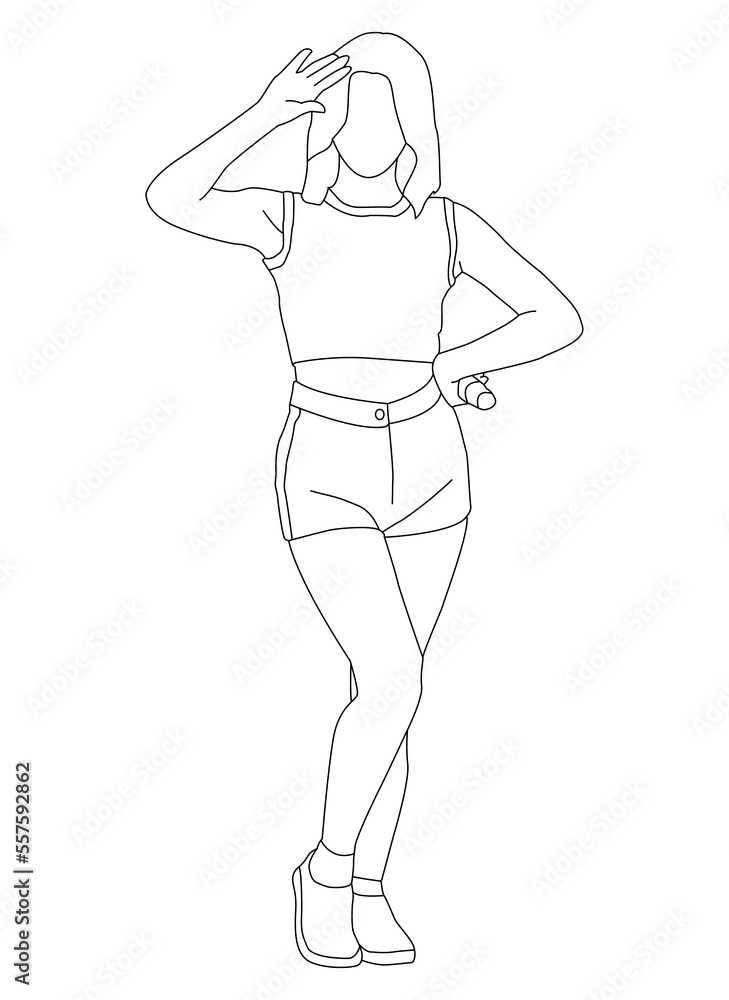 illustration line art of beautiful idol kpop or Asian idol singing on stage in charming poses image eps.10 illustration line art of beautiful idol kpop or Asian idol singing on stage in charming poses image eps.10