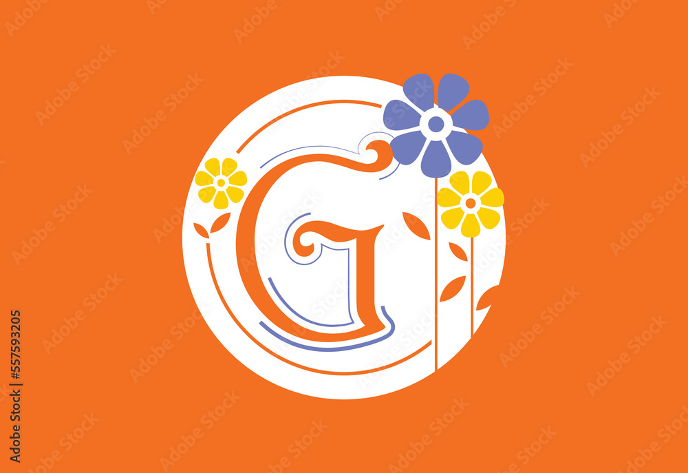 Obraz premium Floral monogram letter G. Initial alphabet with botanical elements. Floral alphabet vector design
