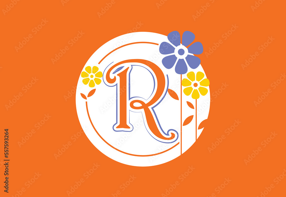 Obraz premium Floral monogram letter R. Initial alphabet with botanical elements. Floral alphabet vector design