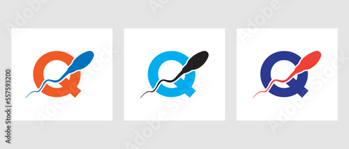 Letter Q Sperm Cell Logo Template. Sperm Bank Medical Symbol