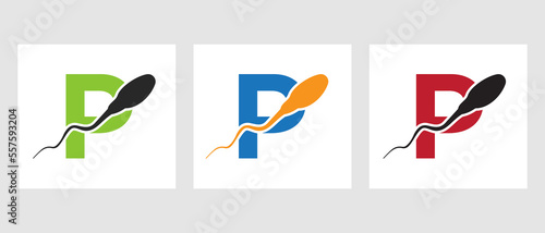Letter P Sperm Cell Logo Template. Sperm Bank Medical Symbol