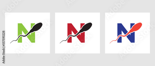 Letter N Sperm Cell Logo Template. Sperm Bank Medical Symbol