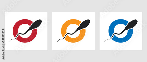 Letter O Sperm Cell Logo Template. Sperm Bank Medical Symbol