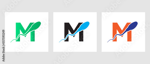 Letter M Sperm Cell Logo Template. Sperm Bank Medical Symbol
