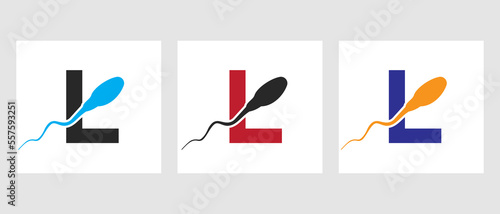 Letter L Sperm Cell Logo Template. Sperm Bank Medical Symbol