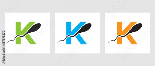 Letter K Sperm Cell Logo Template. Sperm Bank Medical Symbol