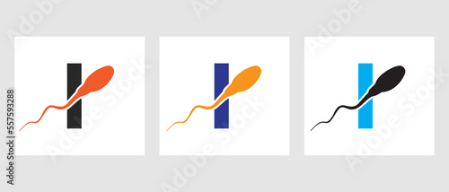 Letter I Sperm Cell Logo Template. Sperm Bank Medical Symbol